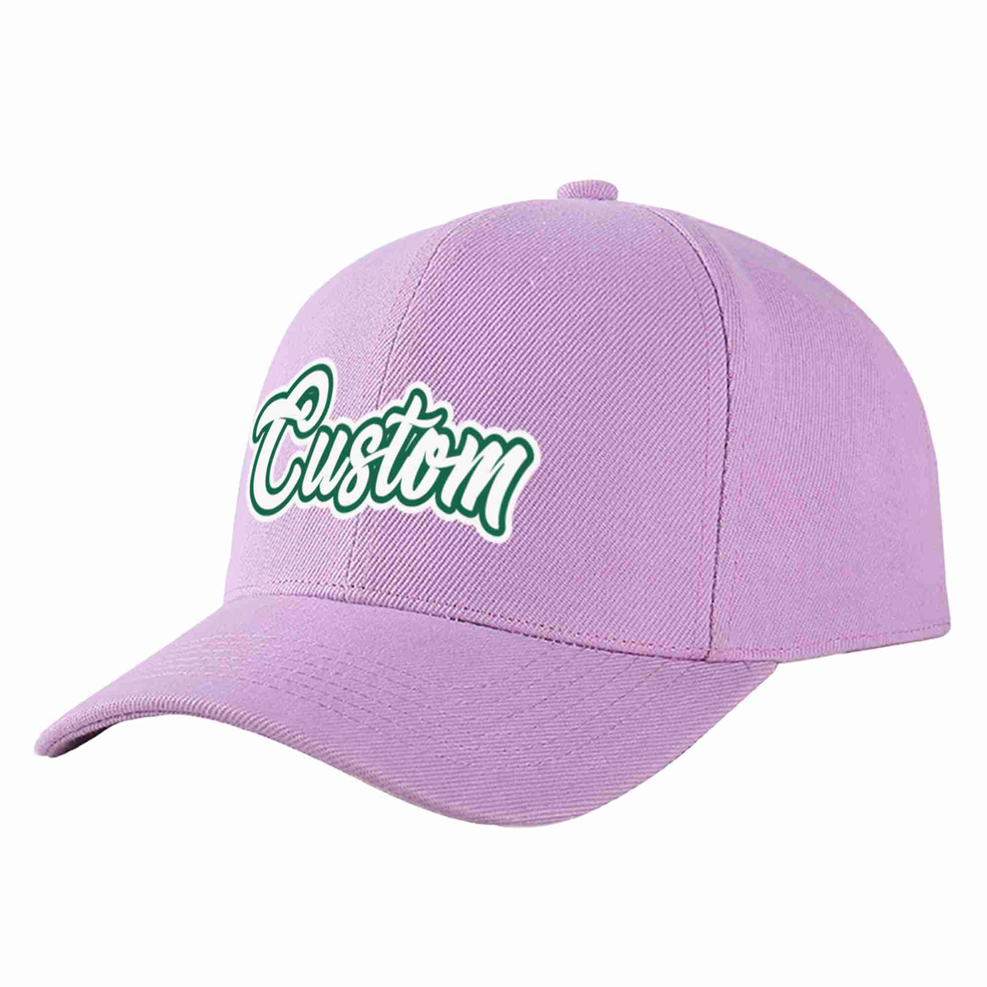 Custom Light Purple White-Kelly Green Curved Eaves Sport Baseball Cap Design for Men/Women/Youth