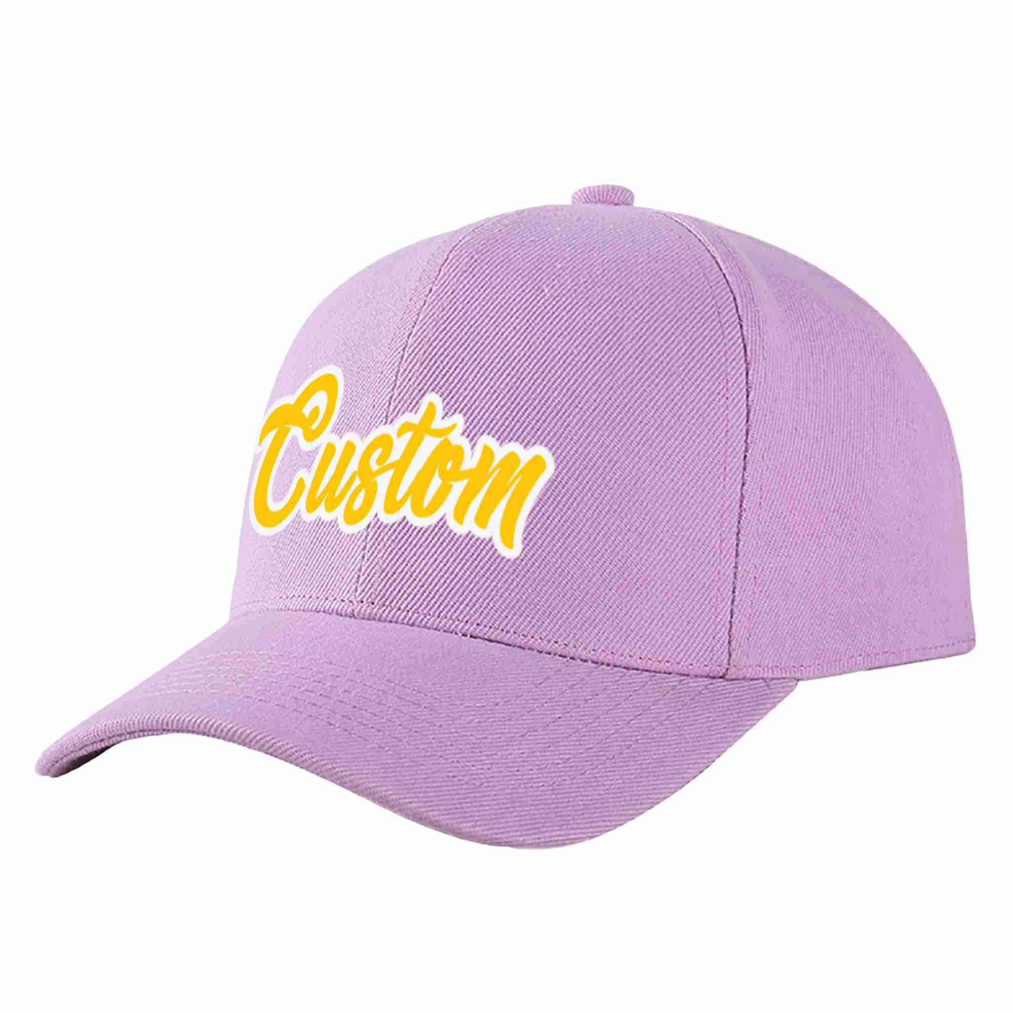 Conception personnalisée de casquette de baseball de sport incurvée violet clair or-blanc pour hommes/femmes/jeunes