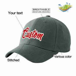 Custom Dark Gray Red-White Curved Eaves Sport Baseball Cap Design for Men/Women/Youth