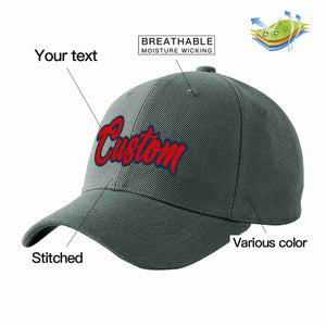 Custom Dark Gray Red-Navy Curved Eaves Sport Baseball Cap Design for Men/Women/Youth