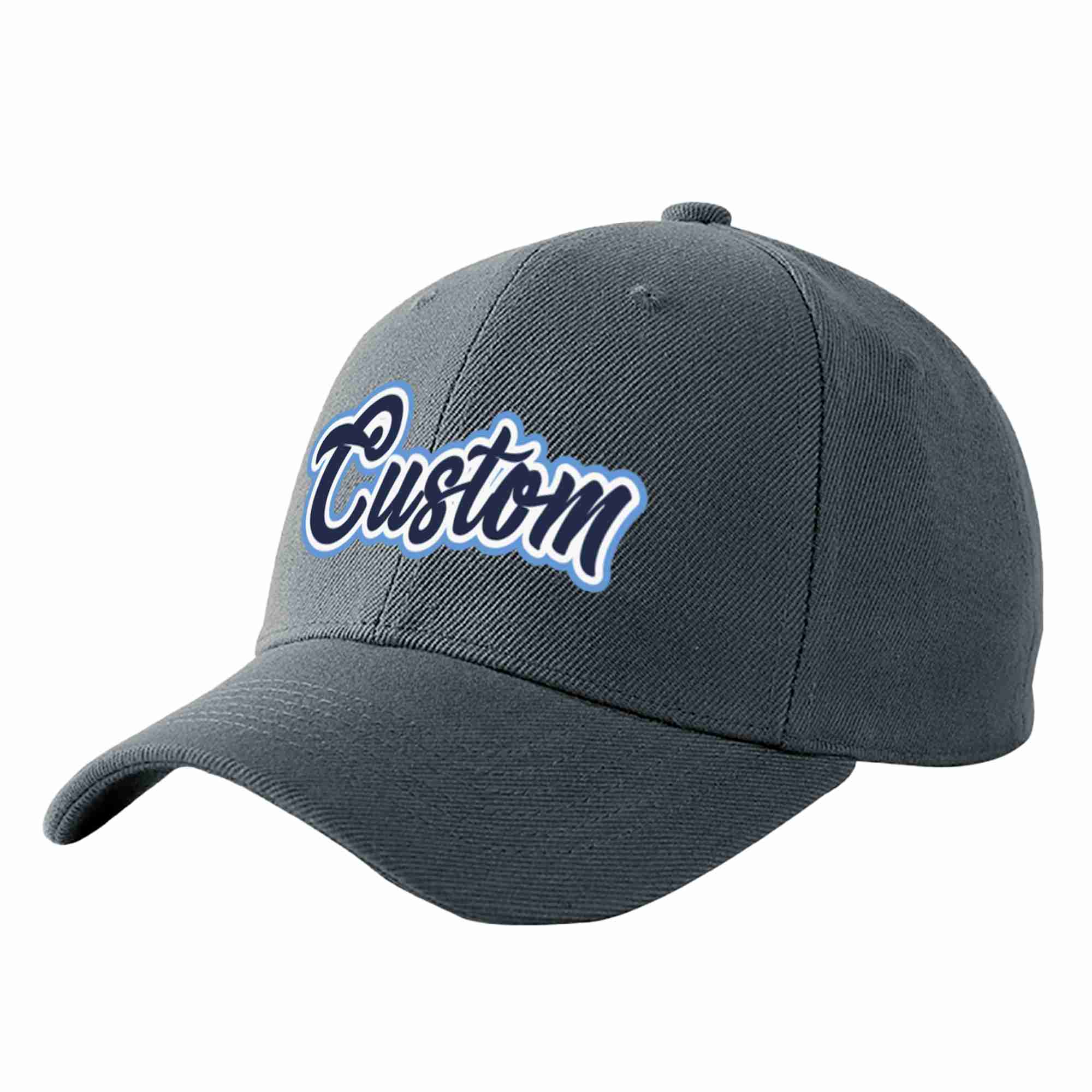 Custom Dark Gray Navy-White Curved Eaves Sport Baseball Cap Design for Men/Women/Youth