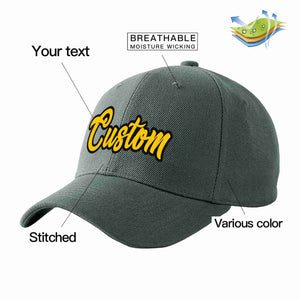 Custom Dark Gray Gold-Black Curved Eaves Sport Baseball Cap Design for Men/Women/Youth