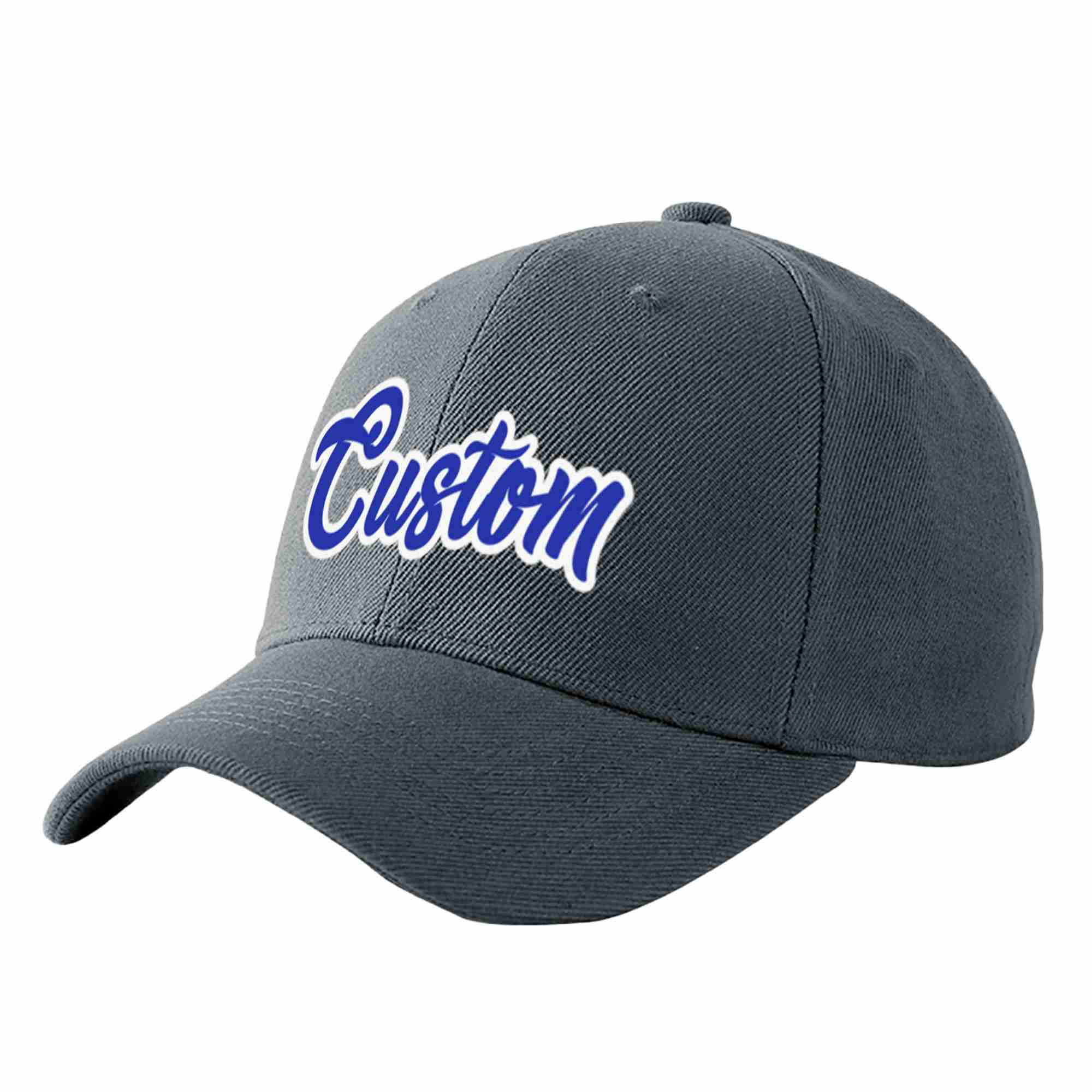 Custom Dark Gray Royal-White Curved Eaves Sport Baseball Cap Design for Men/Women/Youth