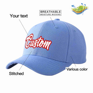 Conception personnalisée de casquette de baseball de sport incurvée bleu ciel blanc-rouge pour hommes/femmes/jeunes