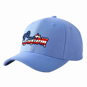 Custom Sky Blue Vintage USA Flag-Gold Curved Eaves Sport Baseball Cap Design for Men/Women/Youth