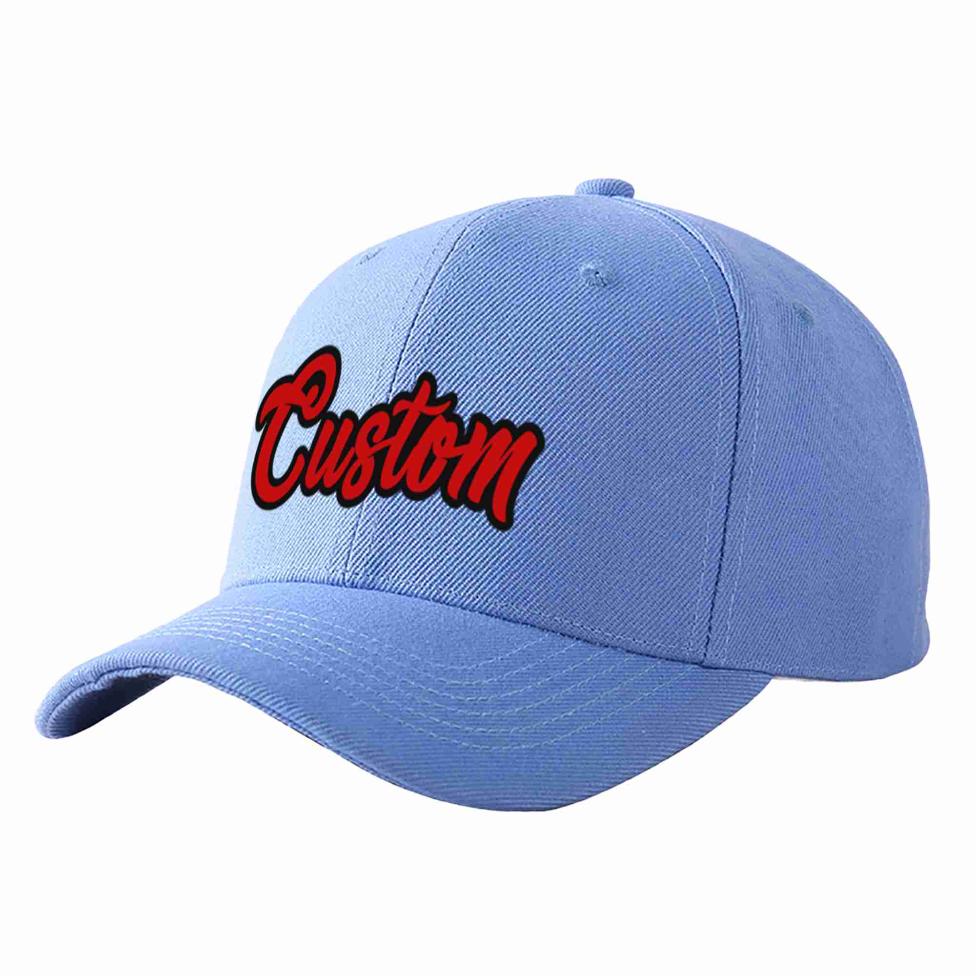 Conception personnalisée de casquette de baseball de sport incurvée bleu ciel rouge-noir pour hommes/femmes/jeunes