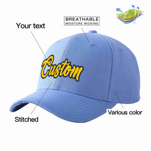 Custom Sky Blue Gold-Navy Curved Eaves Sport Baseball Cap Design for Men/Women/Youth