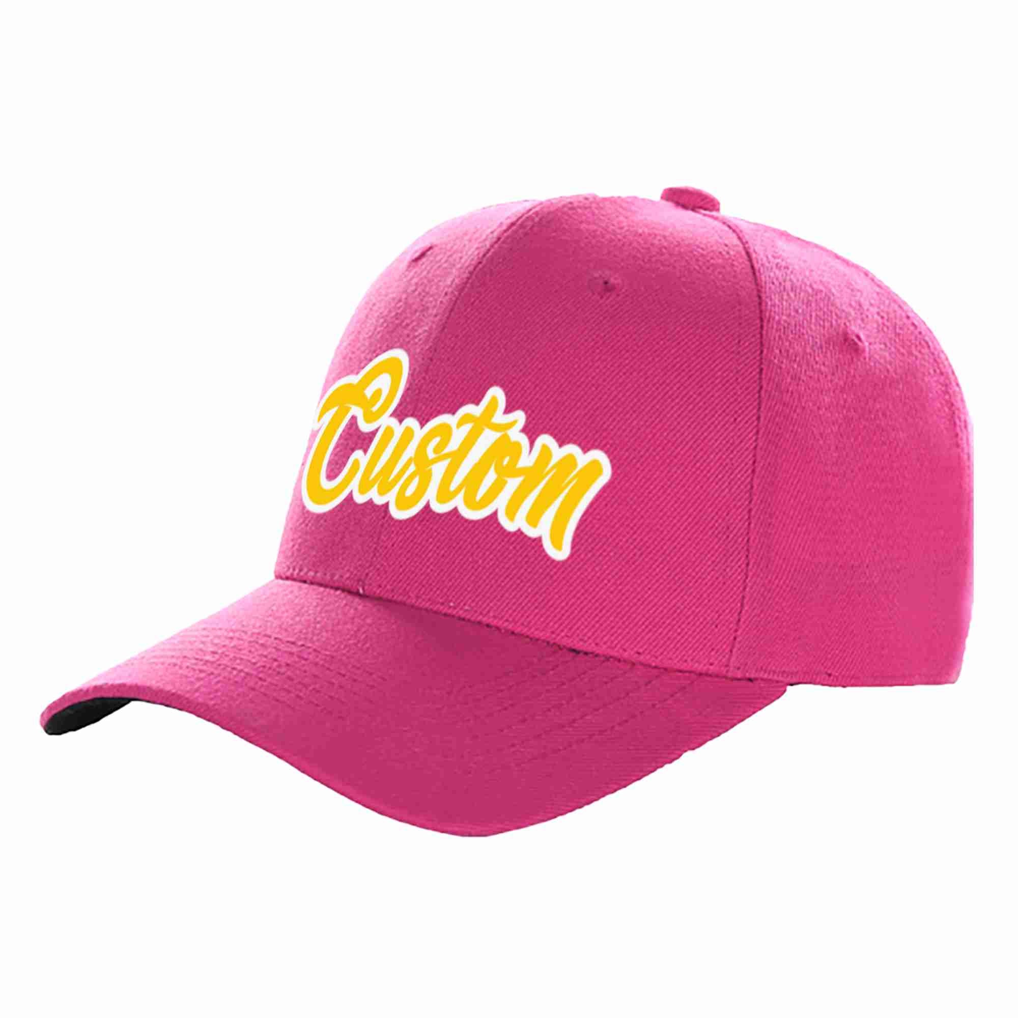 Custom Rose Red Gold-White Curved Eaves Sport Baseball Cap Design for Men/Women/Youth