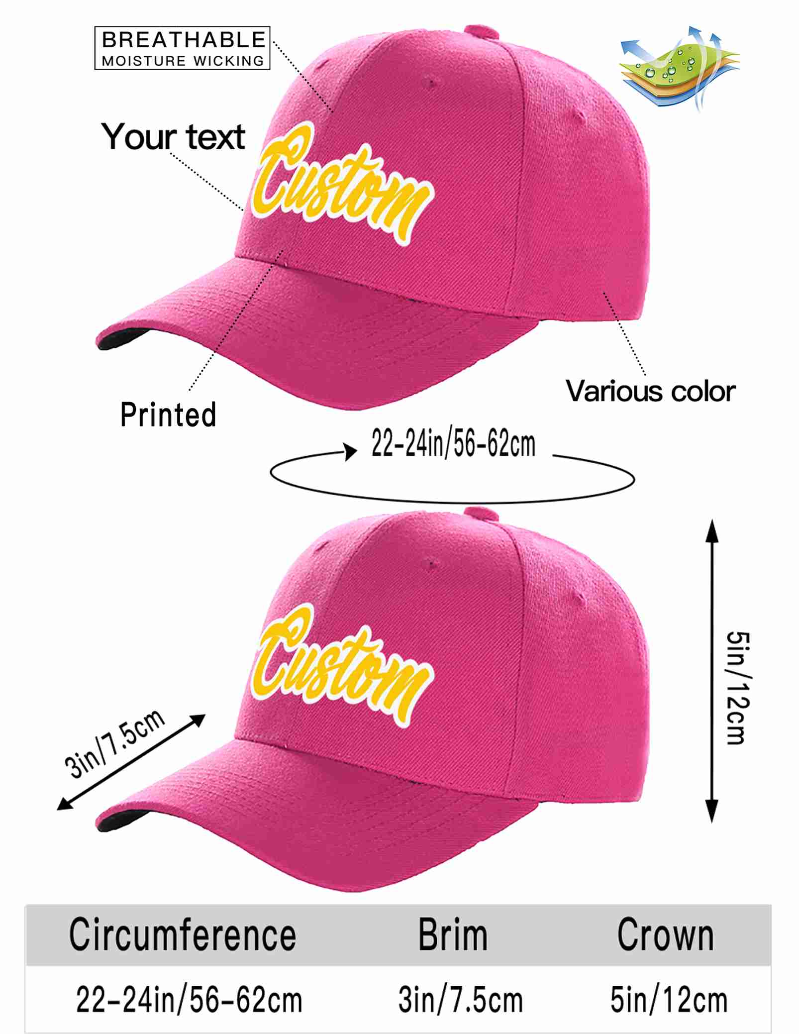 Custom Rose Red Gold-White Curved Eaves Sport Baseball Cap Design for Men/Women/Youth