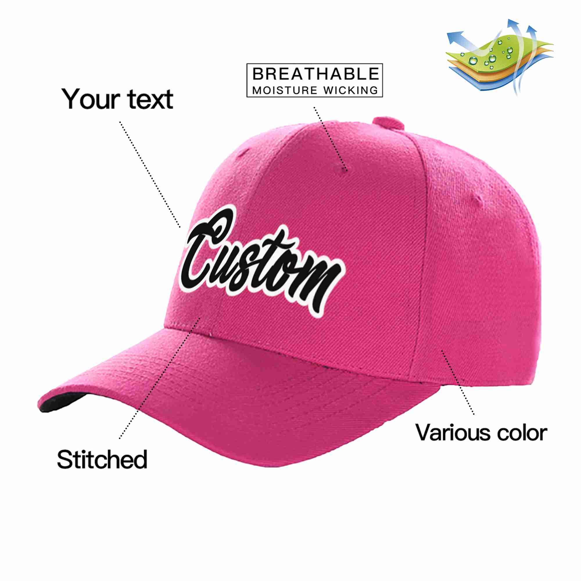 Casquette de baseball incurvée personnalisée Rose rouge noir-blanc pour hommes/femmes/jeunes