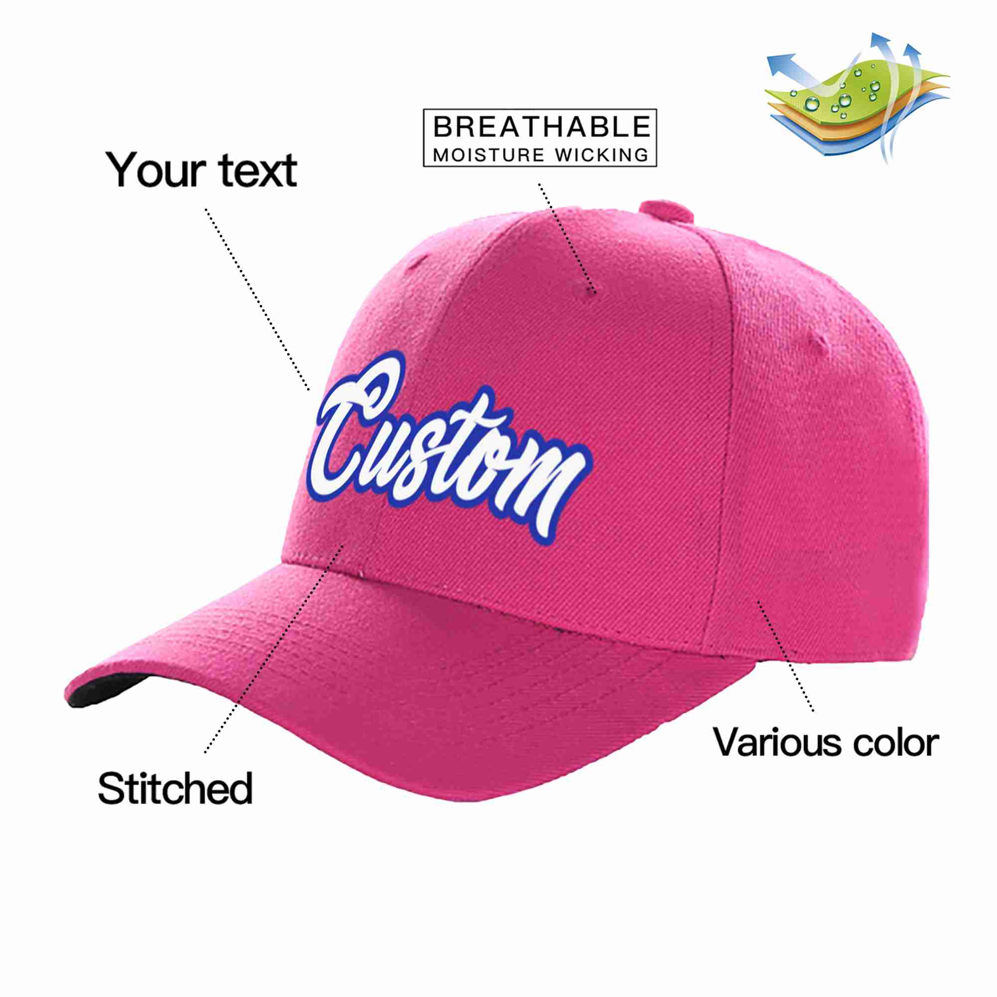 Casquette de baseball de sport incurvée personnalisée Rose rouge blanc-royal pour hommes/femmes/jeunes