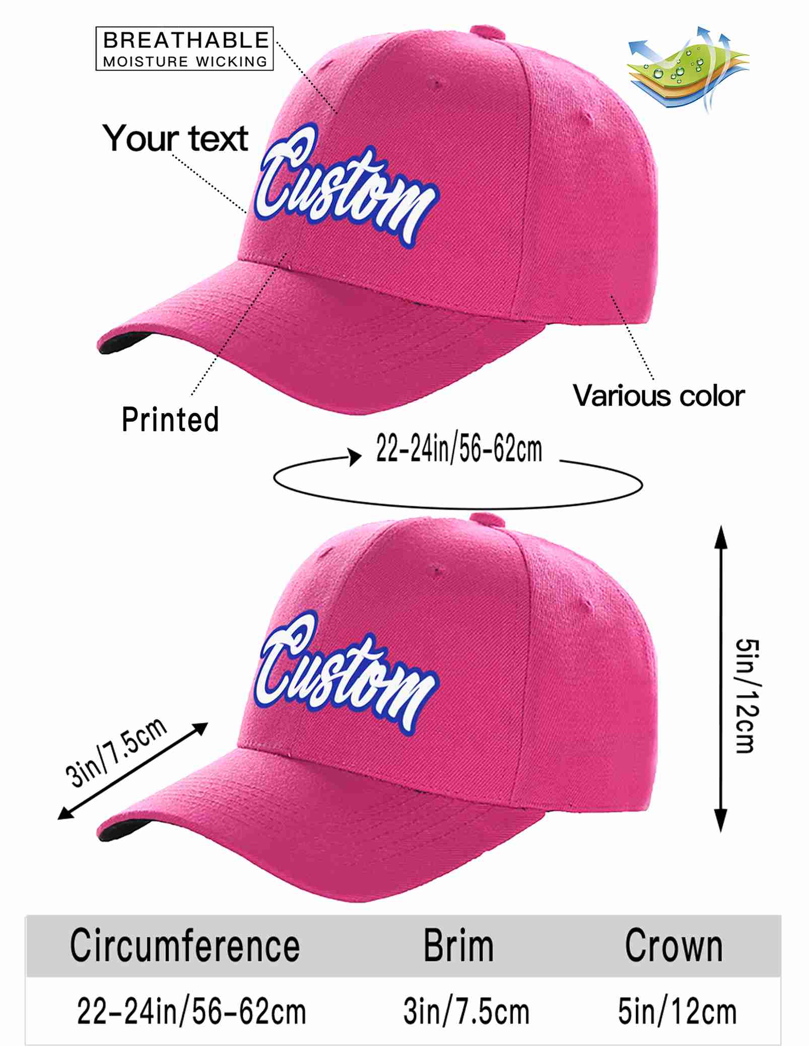 Custom Rose Red White-Royal Curved Eaves Sport Baseball Cap Design for Men/Women/Youth