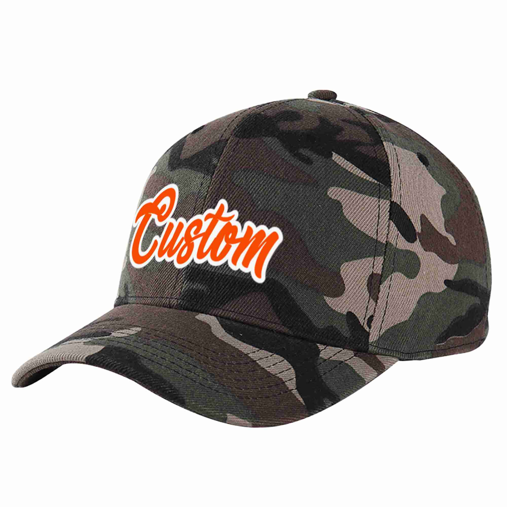 Custom Camo Orange-White Curved Eaves Sport Baseball Cap Design for Men/Women/Youth