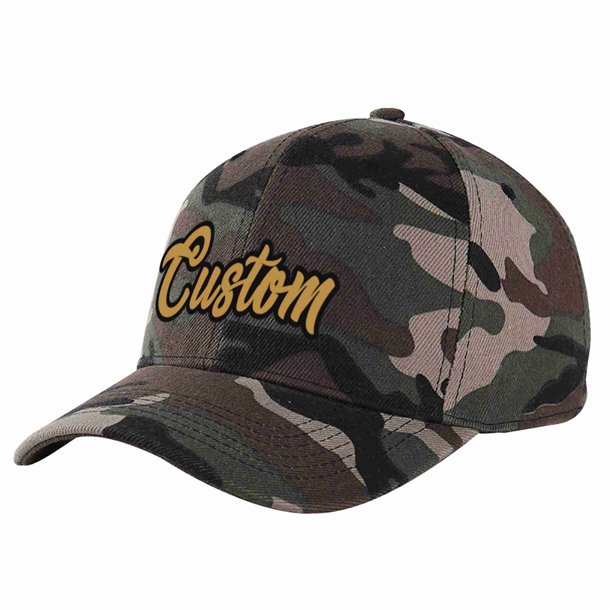 Casquette de baseball de sport à motif camouflage personnalisé, vieux or-noir, avec avant-toit incurvé, pour hommes/femmes/jeunes