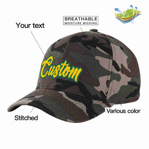 Casquette de baseball de sport incurvée personnalisée Gold-Kelly Green, motif camouflage personnalisé, pour hommes/femmes/jeunes