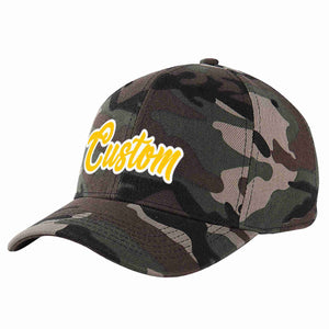 Conception personnalisée de casquette de baseball de sport à avant-toit incurvé or-blanc camouflage pour hommes/femmes/jeunes