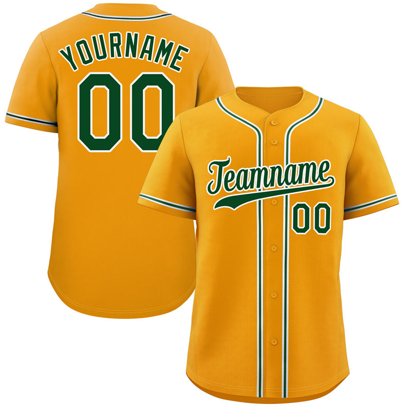 Maillot de baseball authentique de style classique avec crochet jaune vert-blanc personnalisé