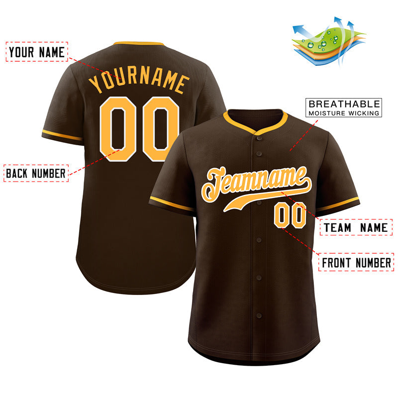 Custom Brown Yellow-White Hook Classic Style Authentic Baseball Jersey