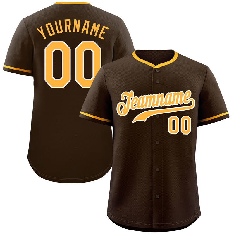 Custom Brown Yellow-White Hook Classic Style Authentic Baseball Jersey