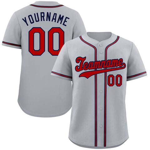 Custom Gray Red-Navy Hook Classic Style Authentic Baseball Jersey