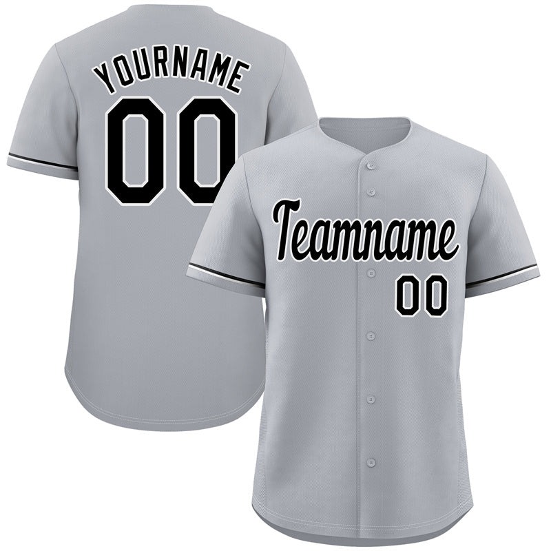 Maillot de baseball authentique de style classique gris noir-blanc personnalisé