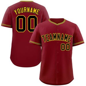 Custom Crimson Black-Gold Bull Classic Style Authentic Baseball Jersey