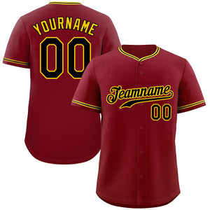 Custom Crimson Black-Gold Hook Classic Style Authentic Baseball Jersey