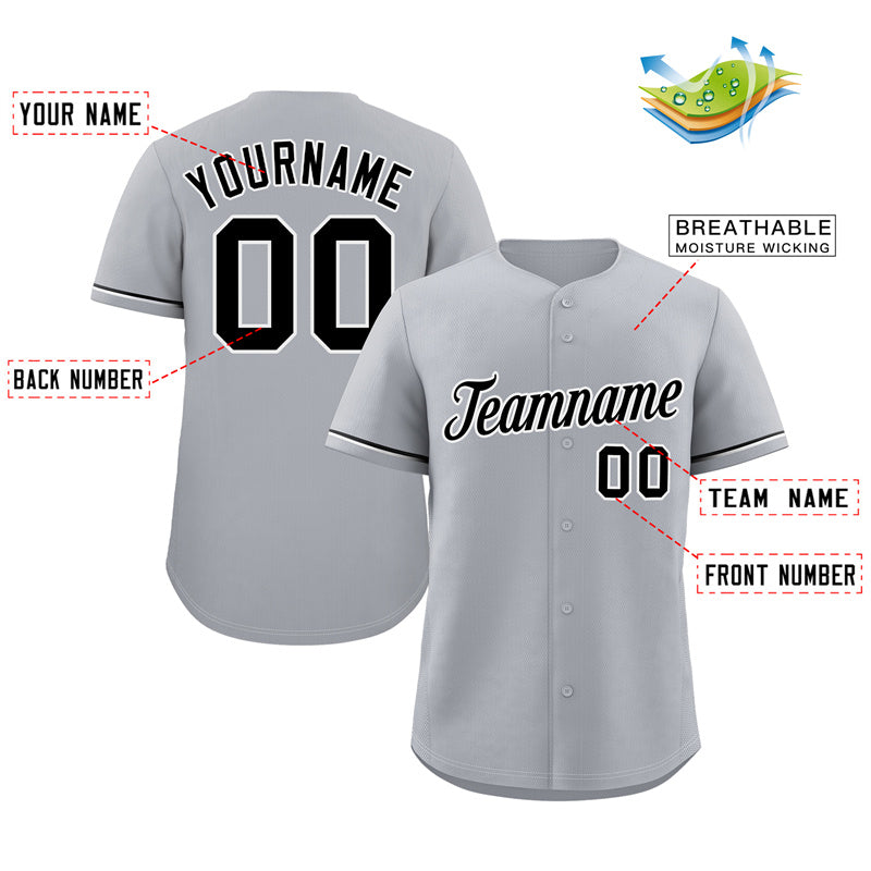 Maillot de baseball authentique de style classique gris marine-blanc personnalisé