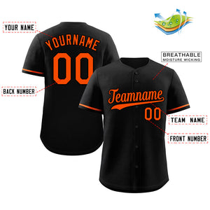 Custom Black Orange Classic Style Authentic Baseball Jersey