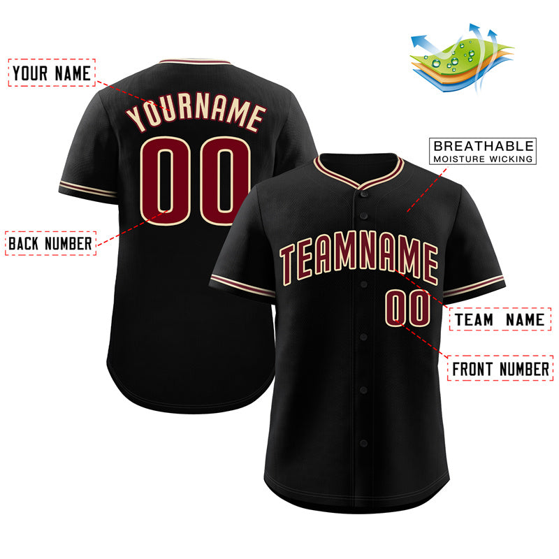 Custom Black Crimson-Khaki Bull Classic Style Authentic Baseball Jersey