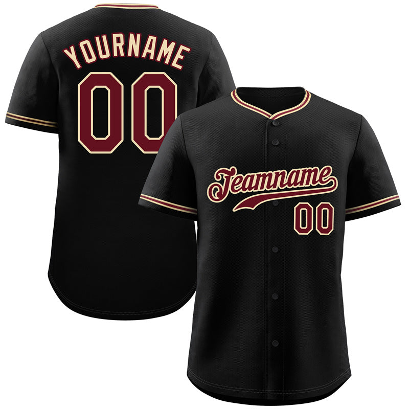 Custom Black Crimson-Khaki Hook Classic Style Authentic Baseball Jersey