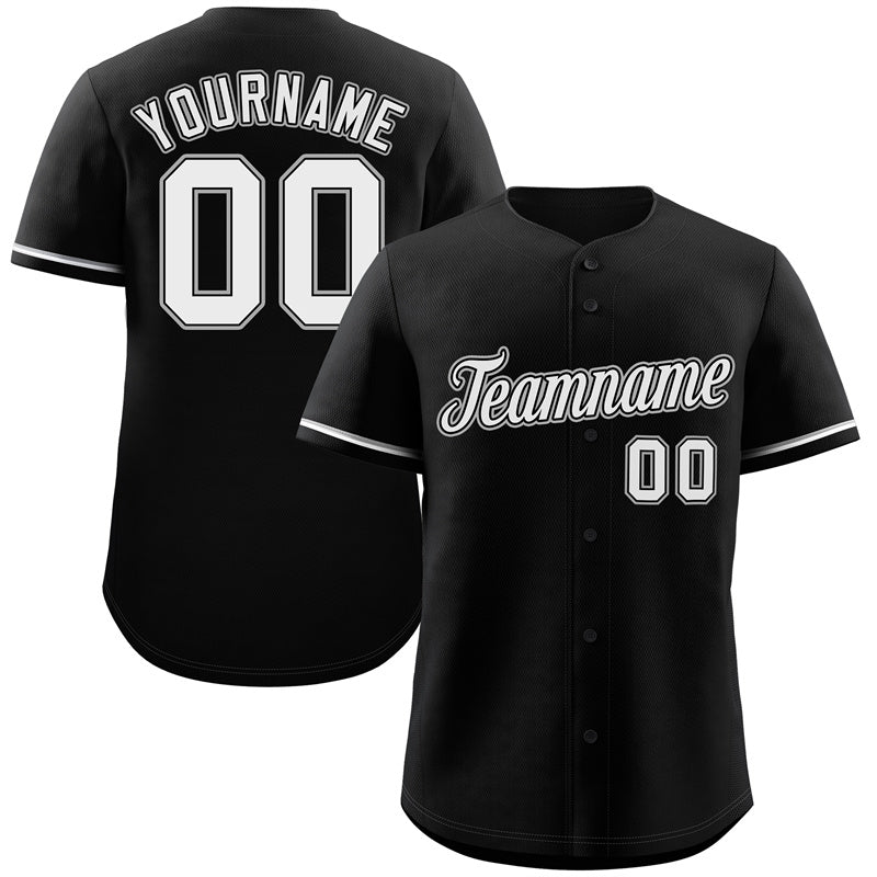 Maillot de baseball authentique de style classique noir blanc-gris personnalisé