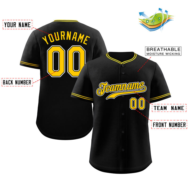 Custom Black Gold-White Hook Classic Style Authentic Baseball Jersey