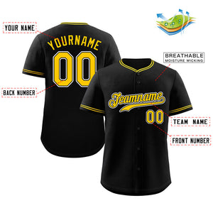 Custom Black Gold-White Hook Classic Style Authentic Baseball Jersey