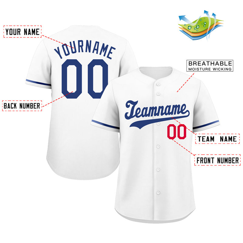 Custom White Royal-Red Hook Classic Style Authentic Baseball Jersey