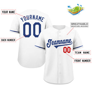 Custom White Royal-Red Classic Style Authentic Baseball Jersey