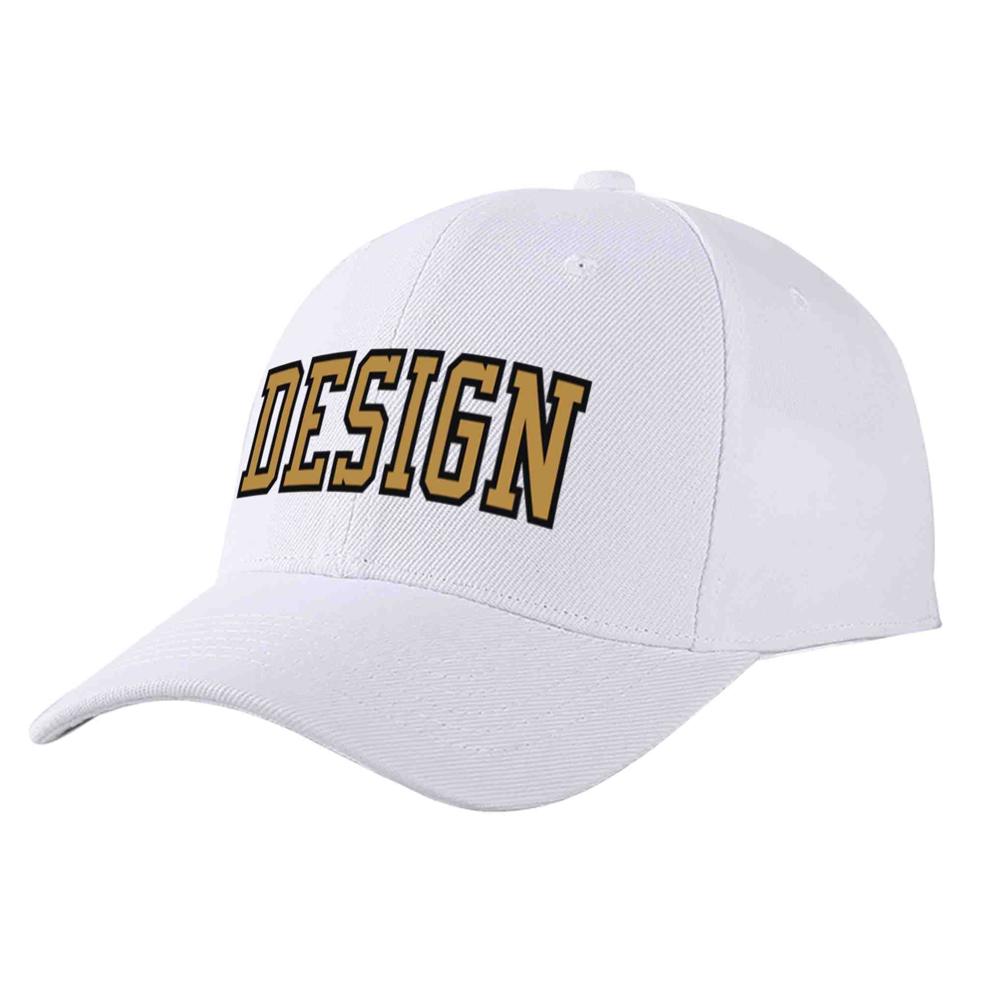 Custom White Old Gold-Black Curved Eaves Sport Design Baseball Cap