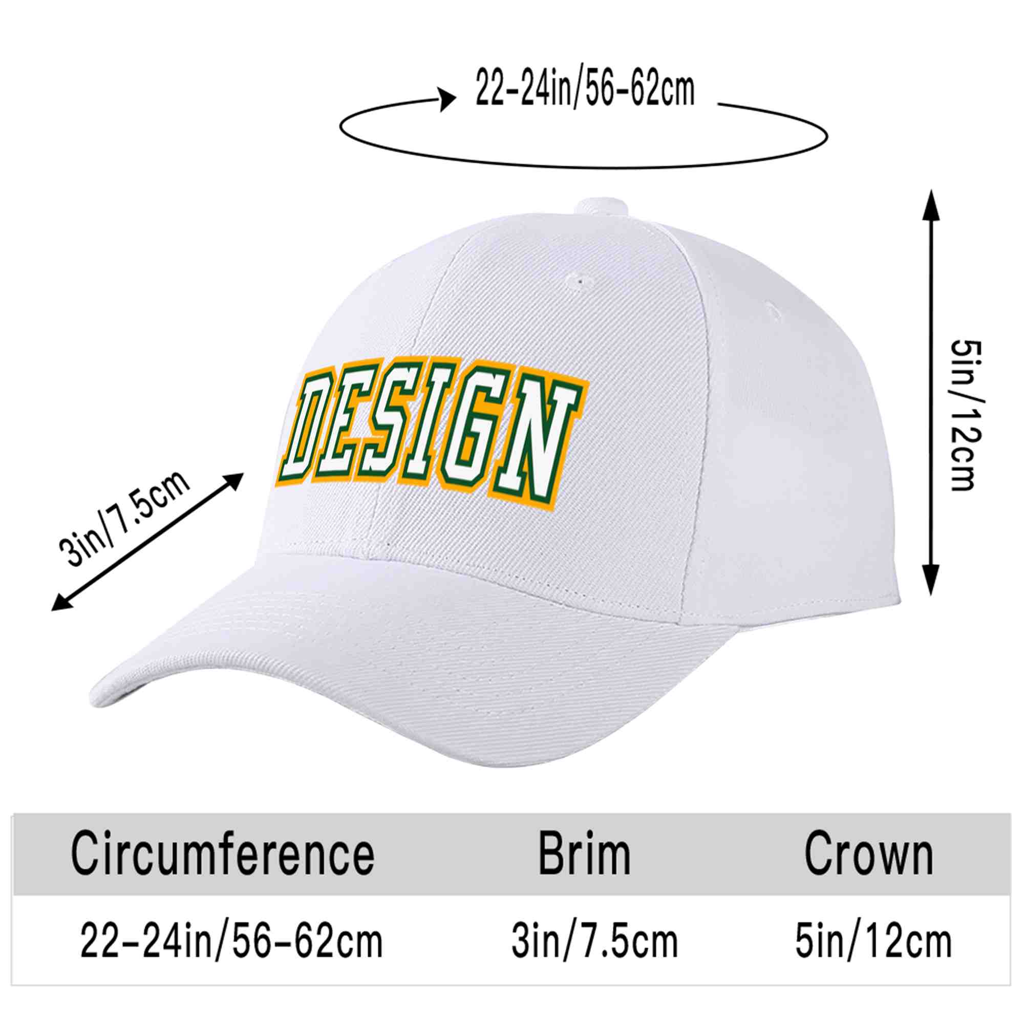 Casquette de baseball personnalisée blanche blanche-vert Kelly incurvée Eaves Sport Design