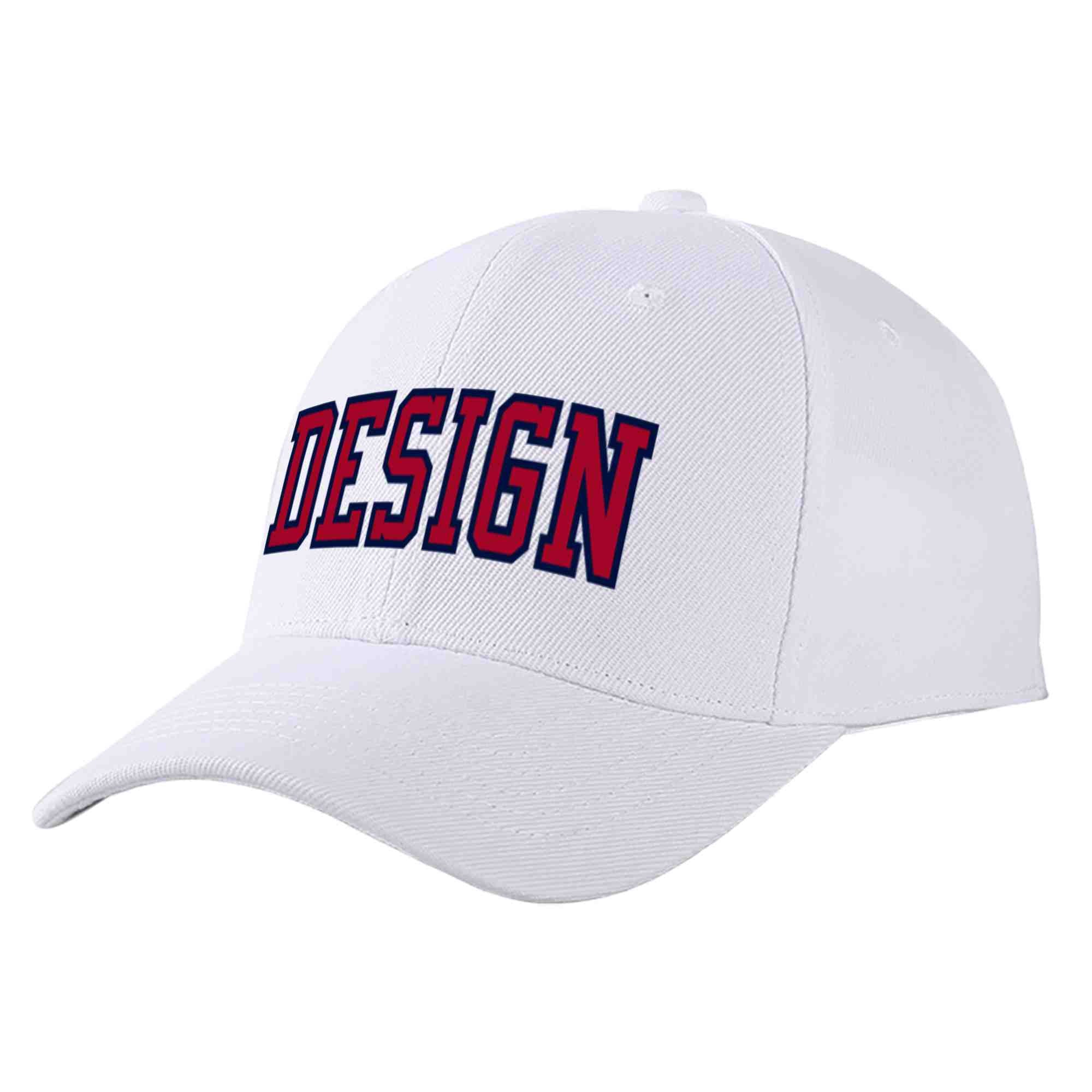 Custom White Red-Navy Curved Eaves Sport Design Baseball Cap