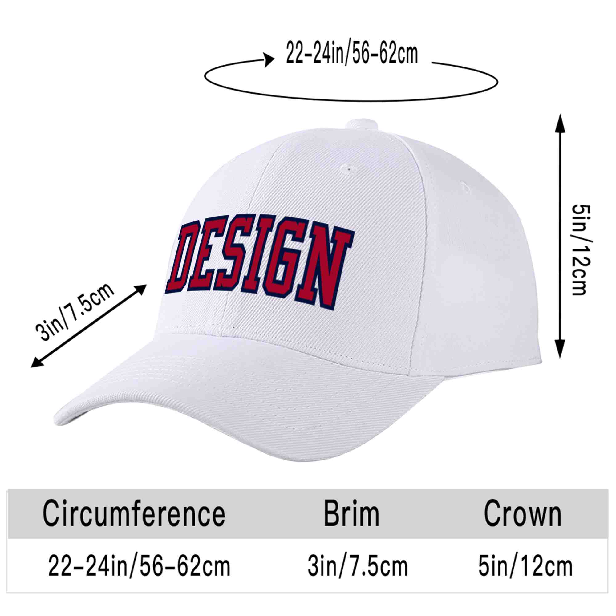 Custom White Red-Navy Curved Eaves Sport Design Baseball Cap