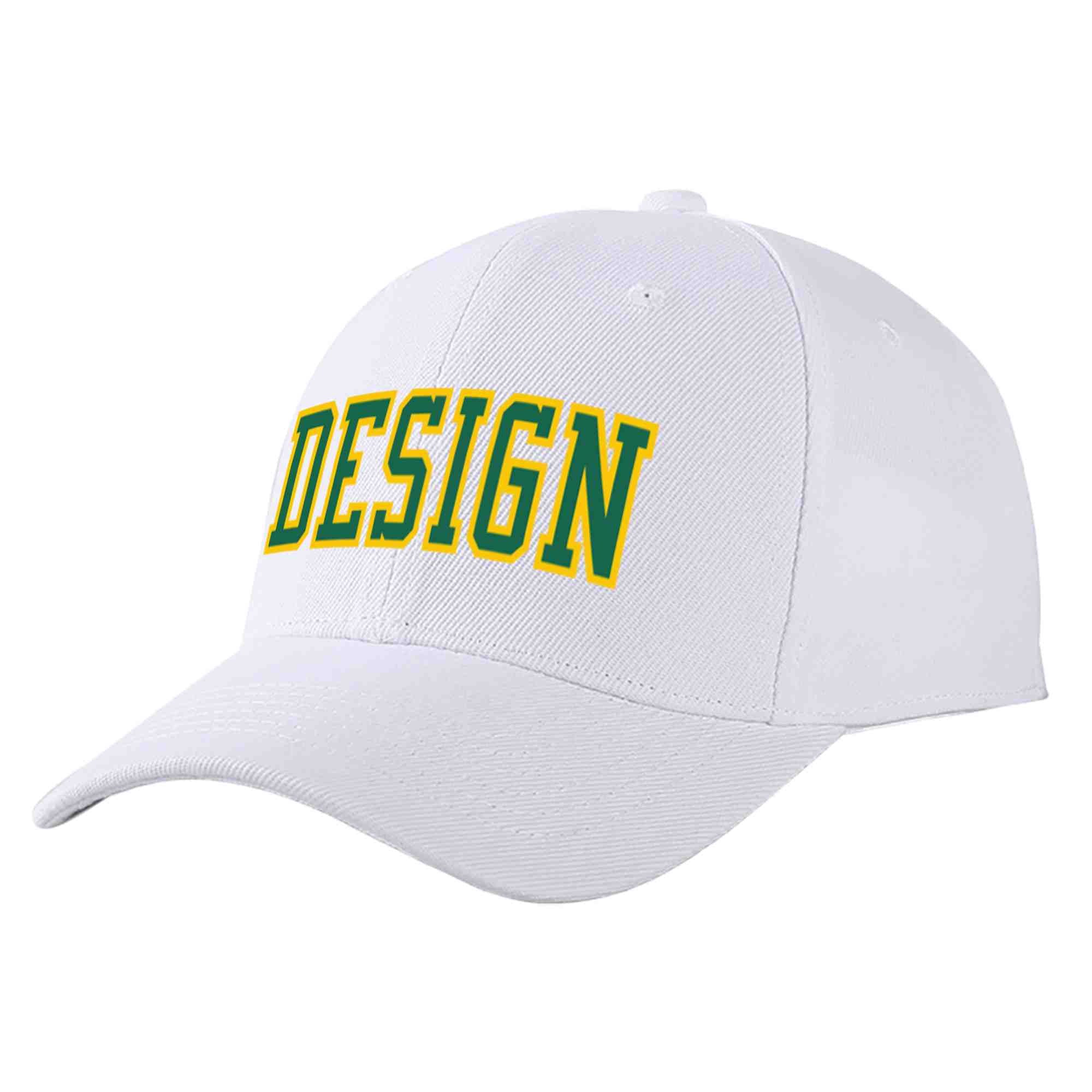 Custom White Kelly Green-Yellow Curved Eaves Sport Design Baseball Cap