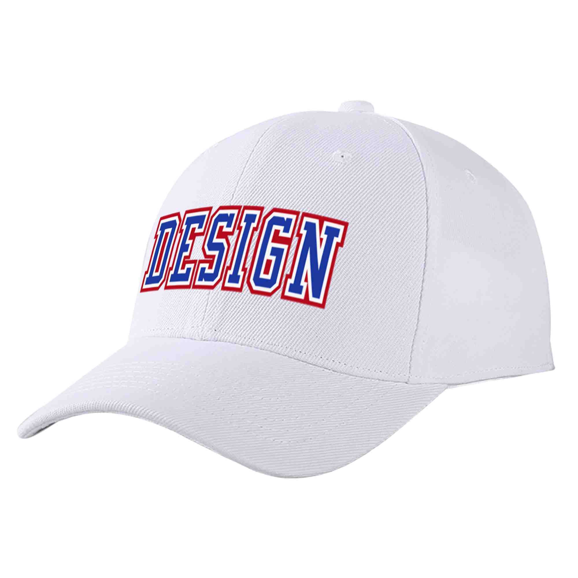 Custom White Royal-White Curved Eaves Sport Design Baseball Cap