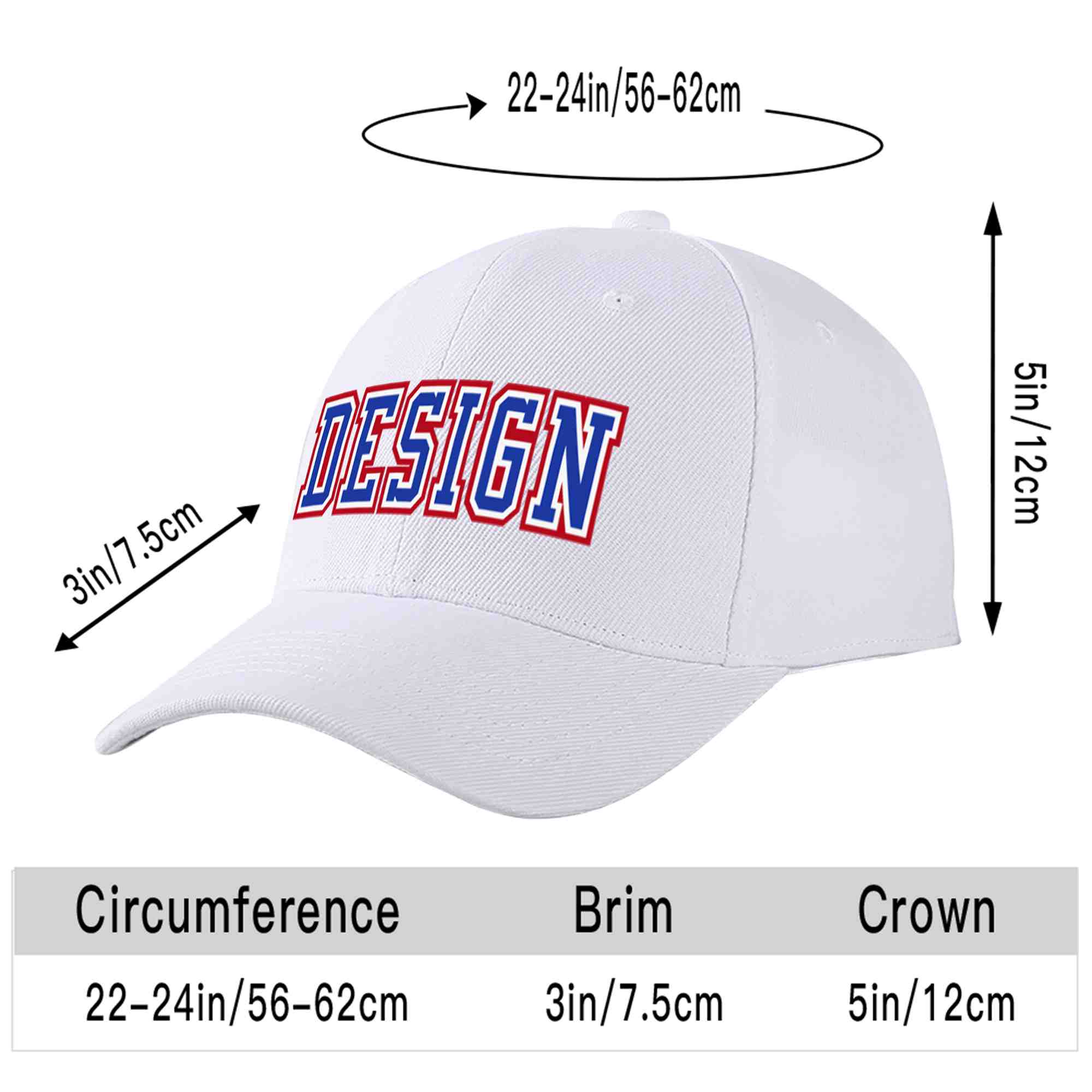 Custom White Royal-White Curved Eaves Sport Design Baseball Cap