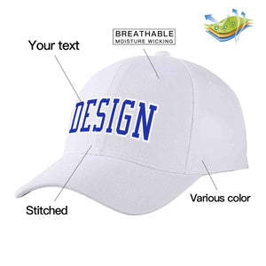 Custom White Royal-White Curved Eaves Sport Design Baseball Cap