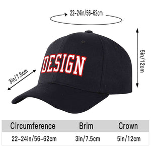 Custom Black White-Red Curved Eaves Sport Design Baseball Cap