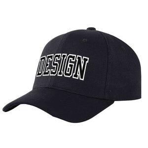 Custom Black Black-White Curved Eaves Sport Design Baseball Cap