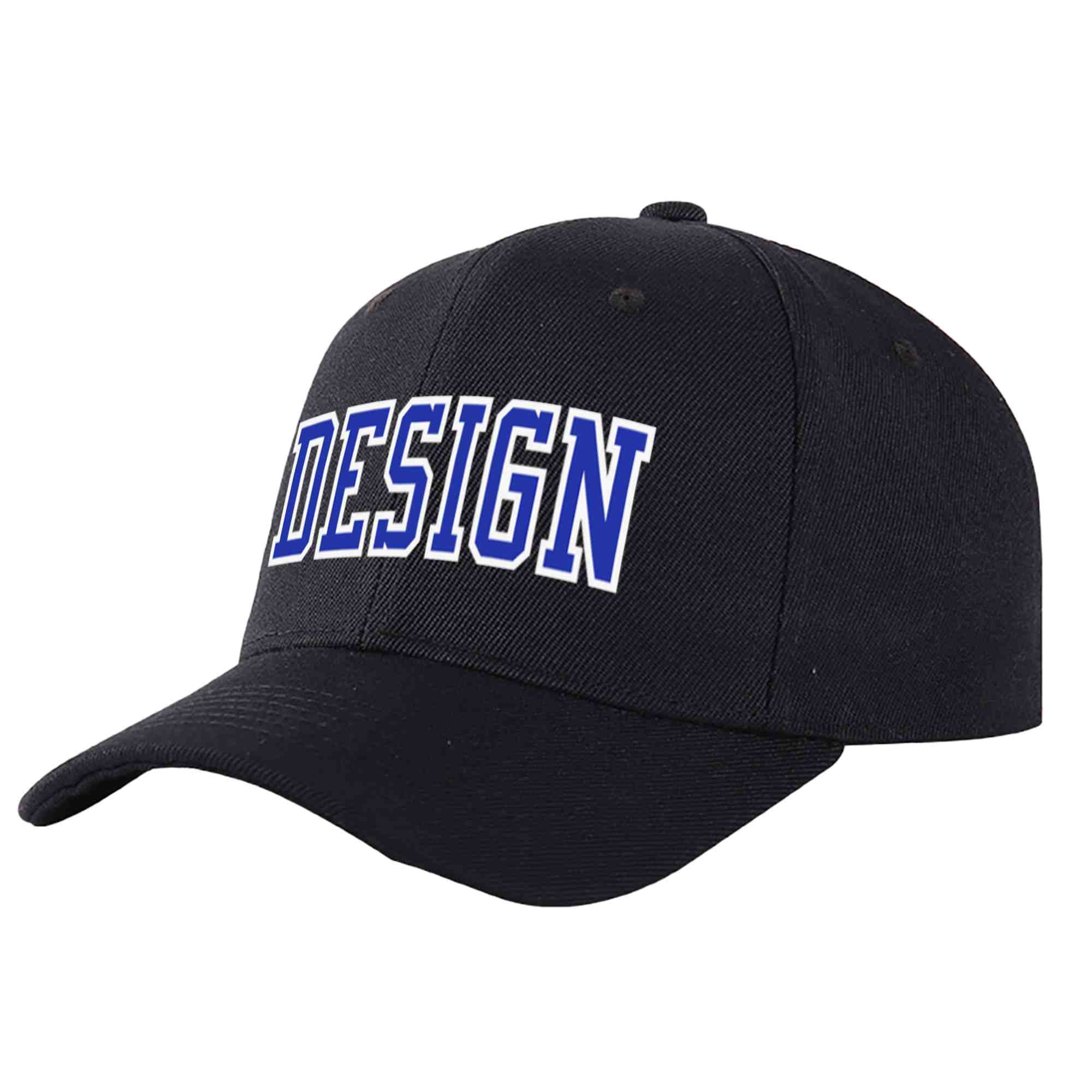 Casquette de baseball personnalisée noire Royal-White Curved Eaves Sport Design