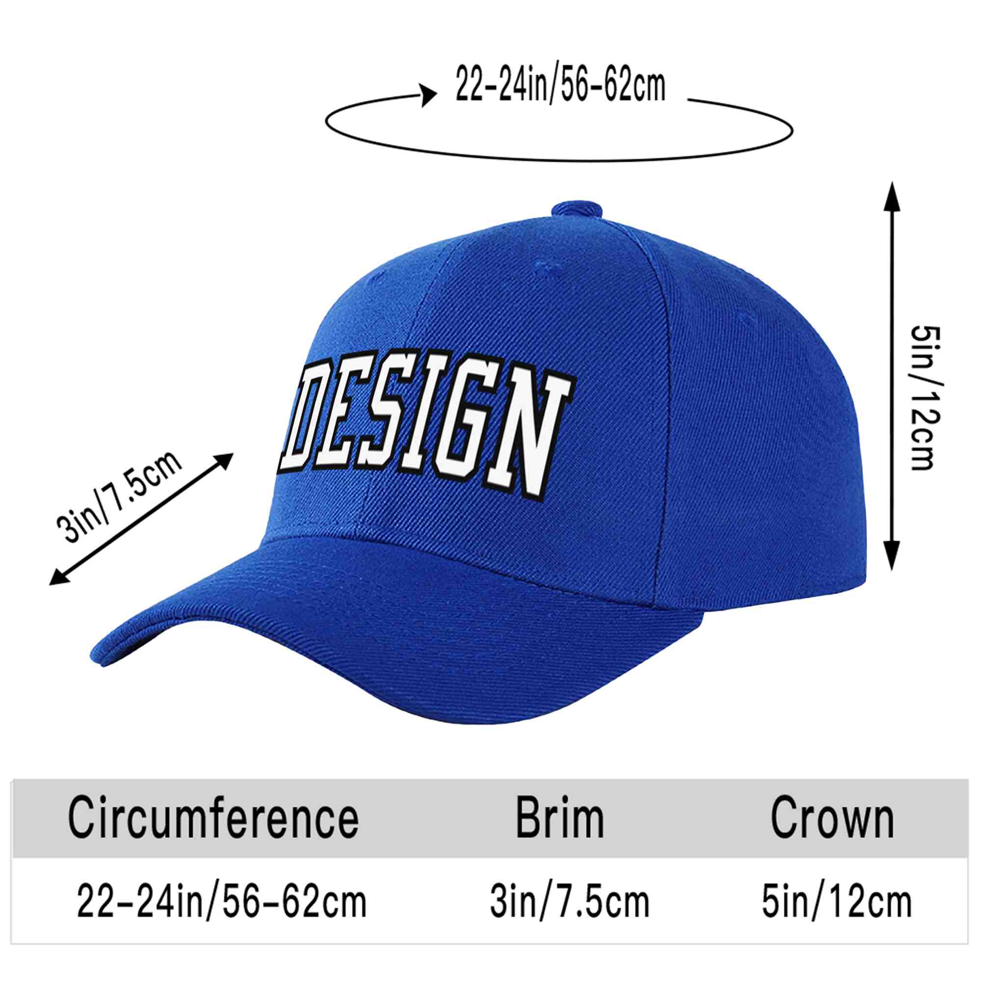 Custom Royal White-Black Curved Eaves Sport Design Baseball Cap