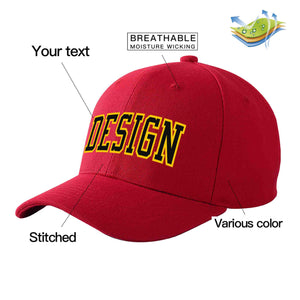 Custom Red Black-Gold Curved Eaves Sport Design Baseball Cap