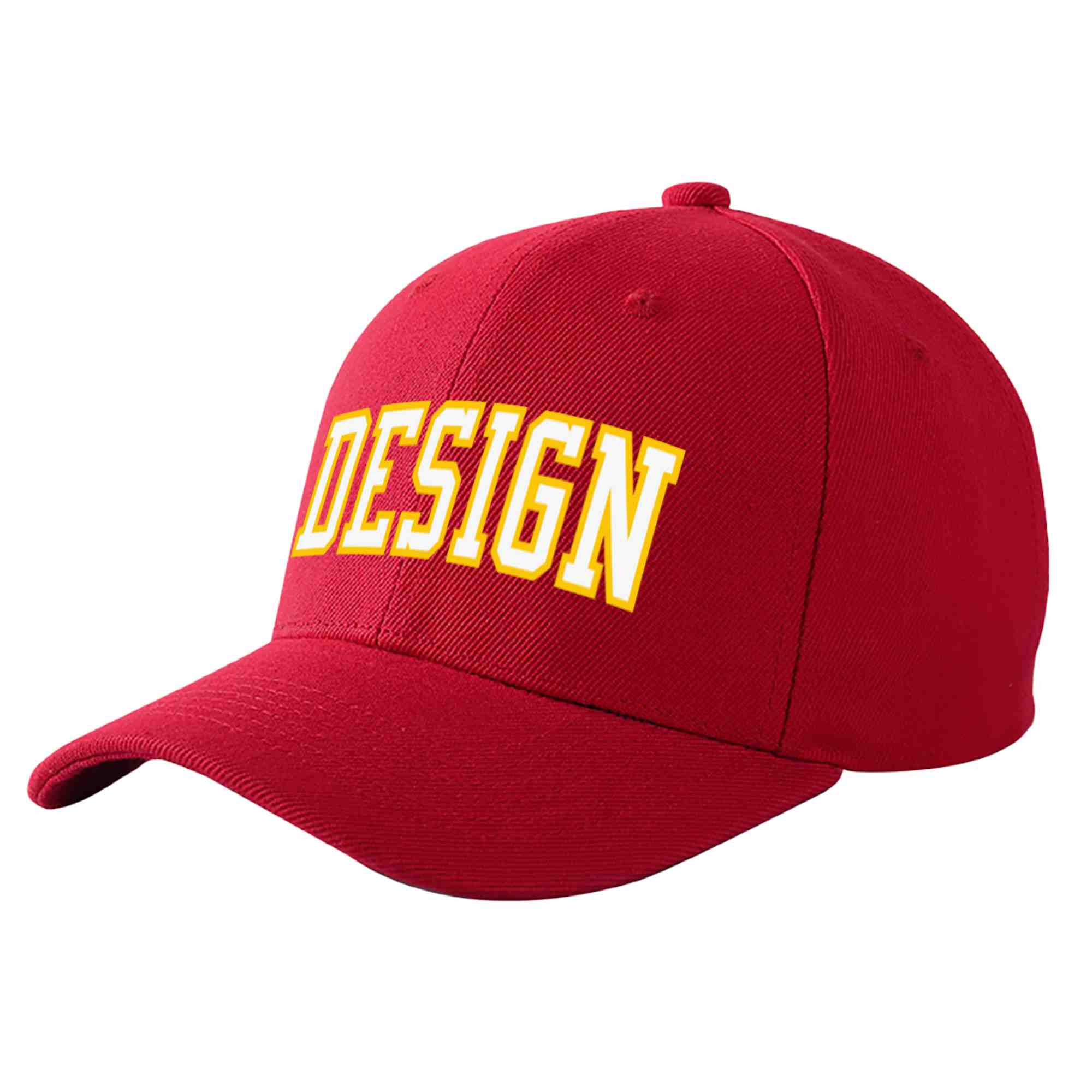 Casquette de baseball courbée personnalisée rouge blanc-or avec avant-toit et design sportif